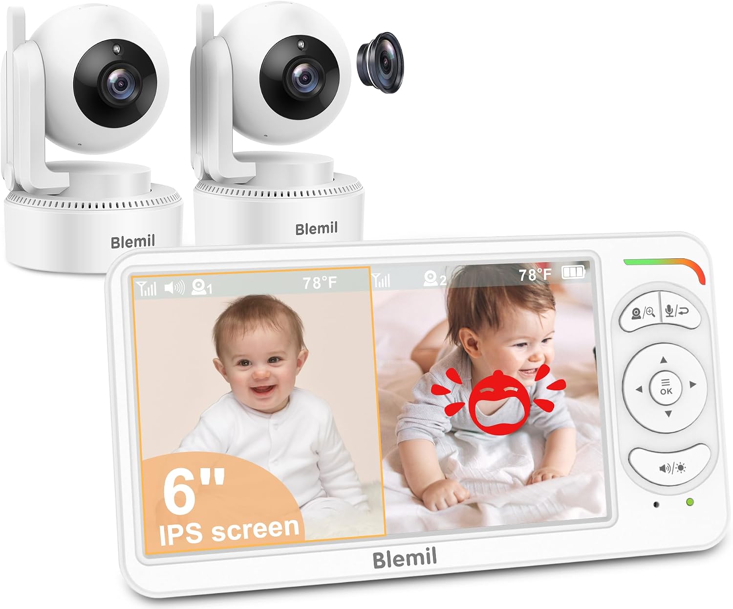 Blemil split screen video baby monitor with two cameras