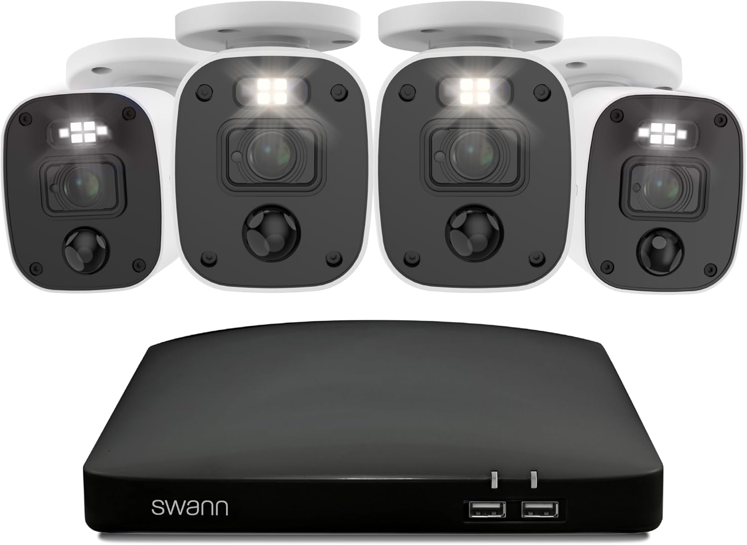 Swann Home Wired DVR 4K Security Camera System, 8 Channels, 4 Bullet Cameras Outdoor, 1TB HDD Storage, Color Night Vision, Bright Spotlights, Smart AI Alerts, Advanced Motion Detection, 24/7 Recording