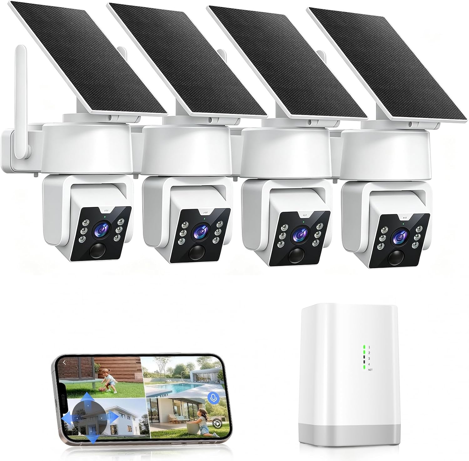 Carltec No Monthly Fee Solar Security Camera System with Home Hub, 4 Pack 4MP...