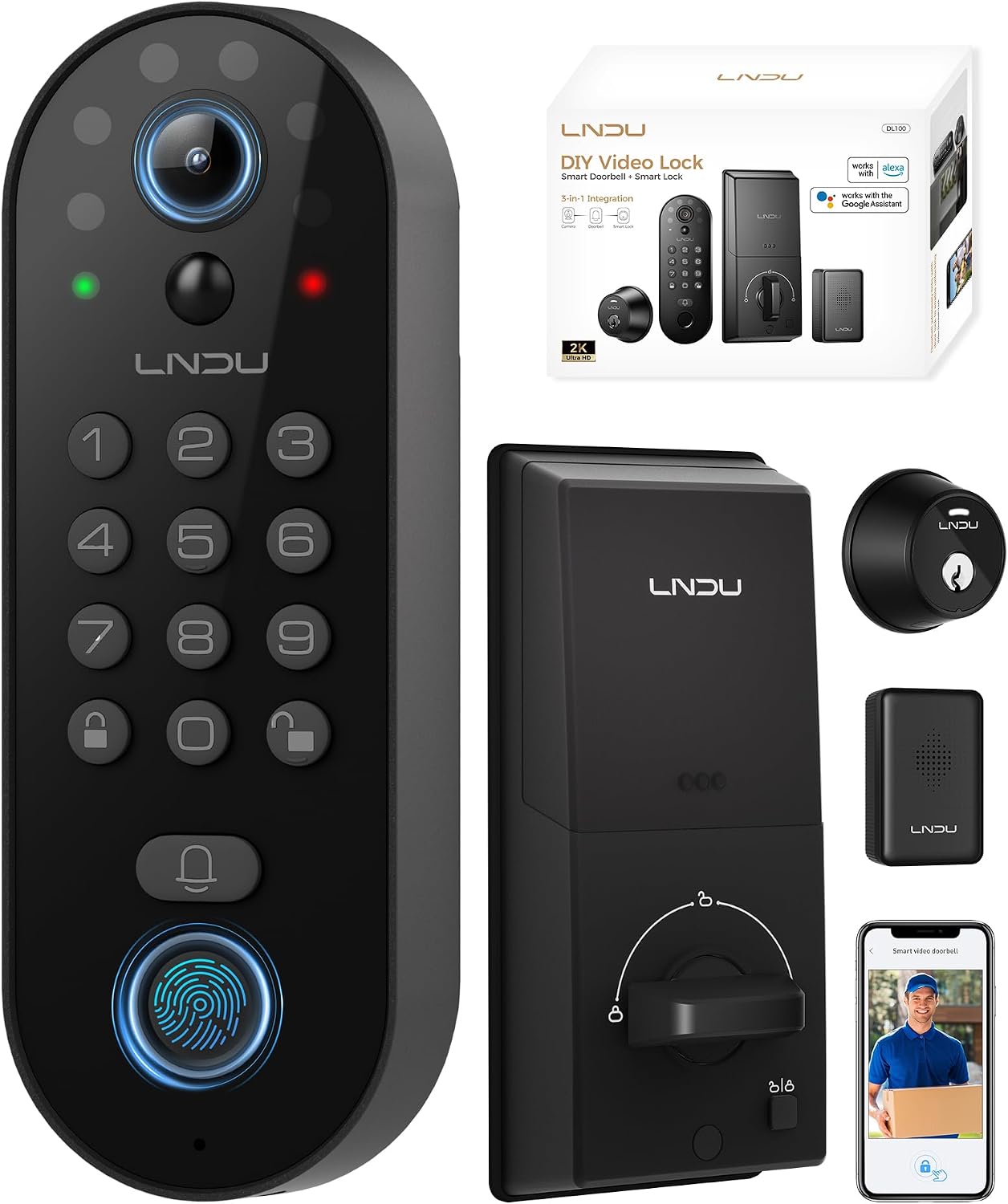 smart video door lock with 2K camera, fingerprint and keypad